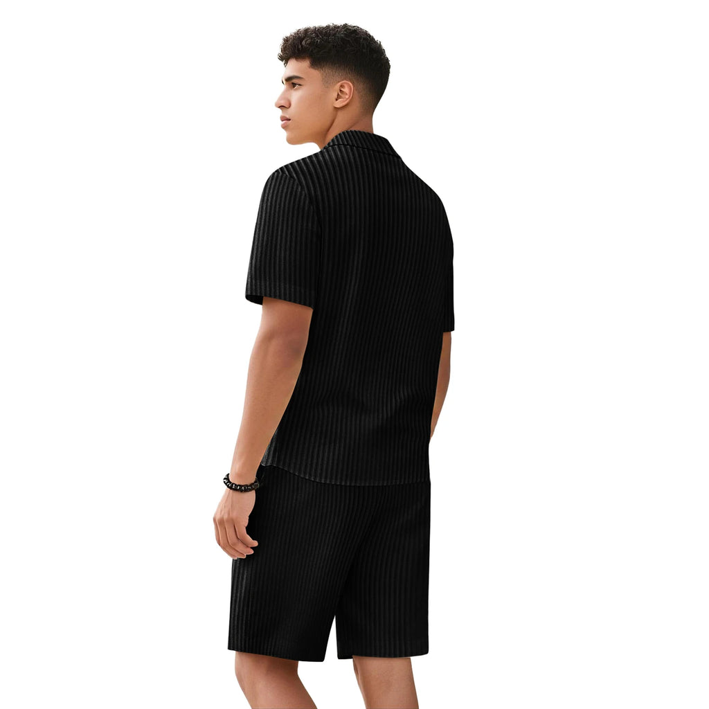 Gestreepte Zomer Set Heren – Leisure Overhemd + Shorts