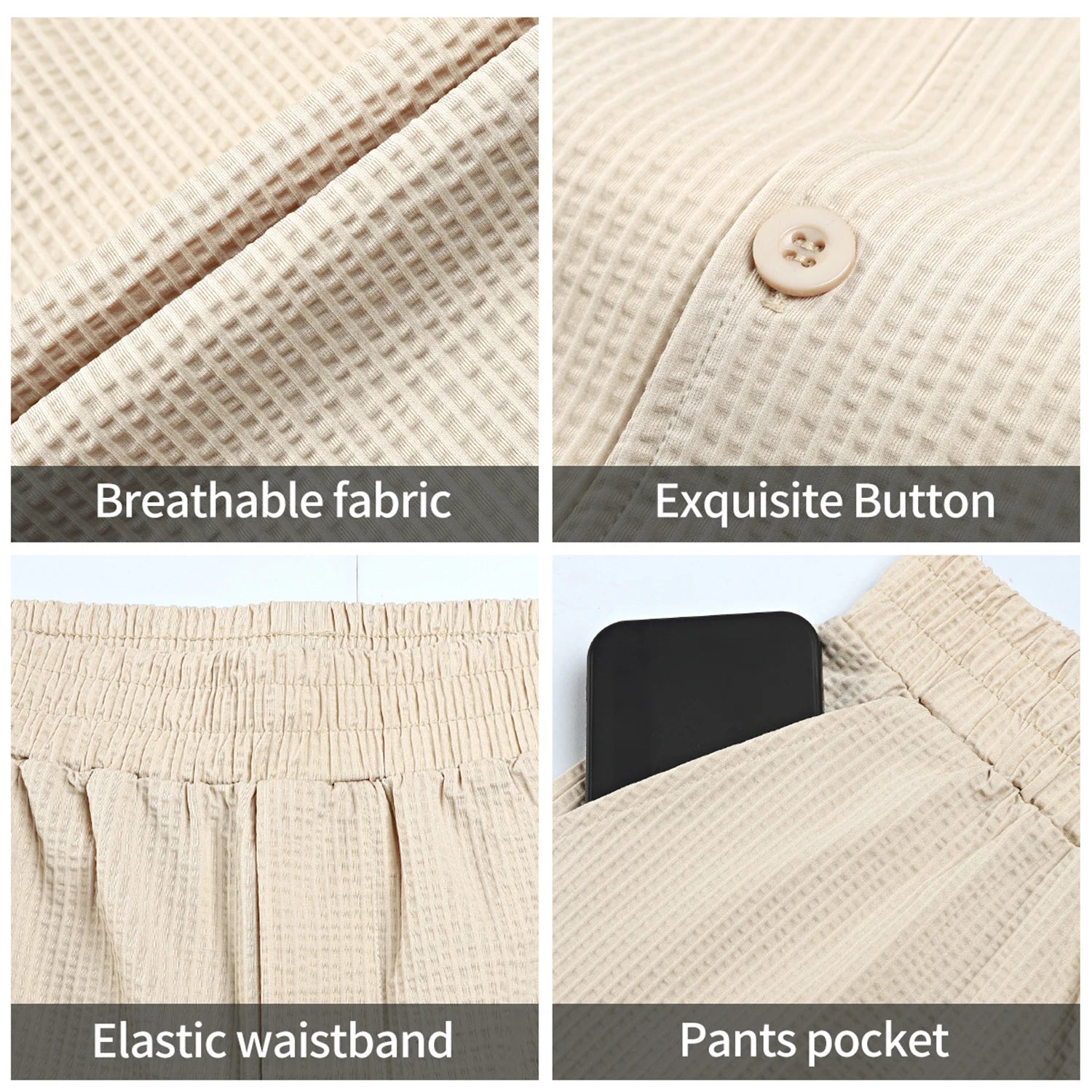 Waffle Zomer Set Heren – Ademend Overhemd + Shorts