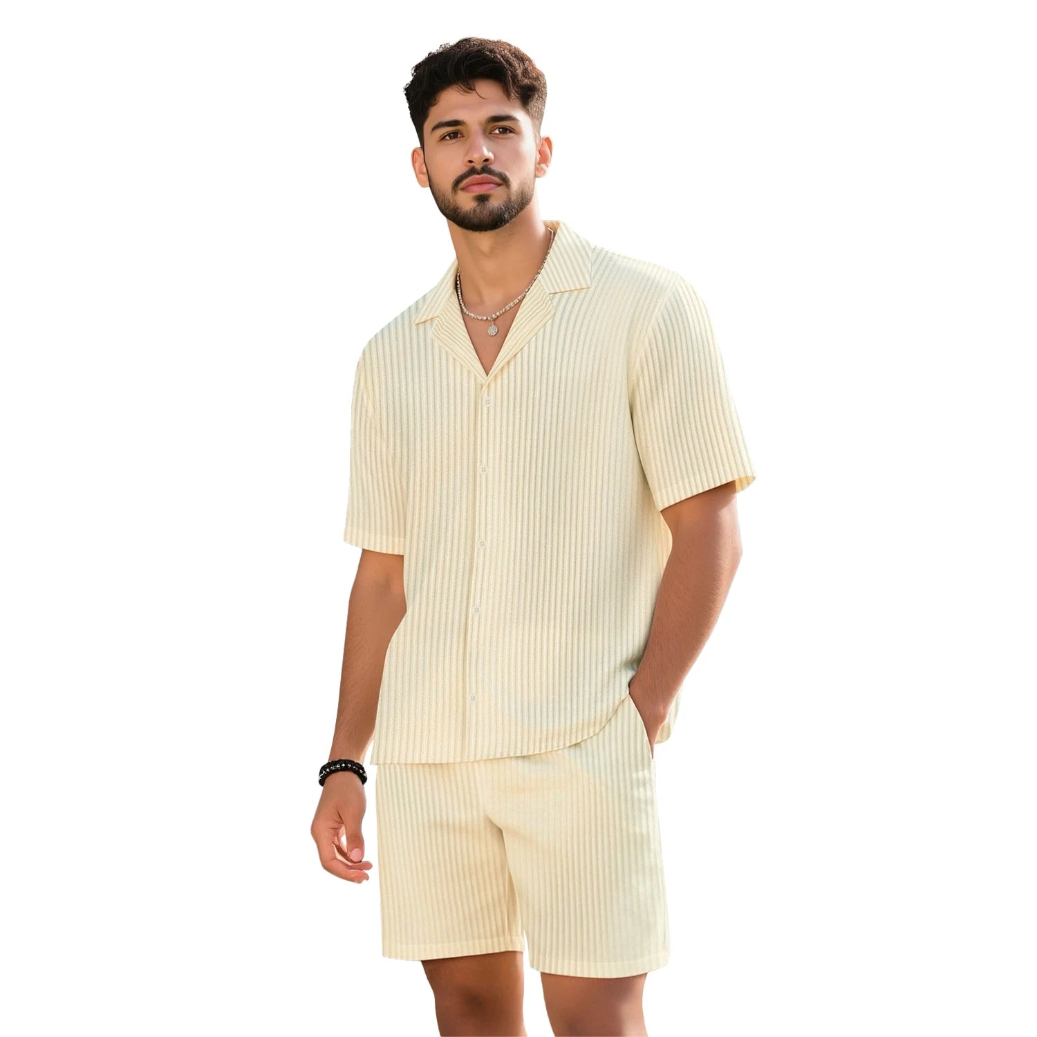 Gestreepte Zomer Set Heren – Leisure Overhemd + Shorts