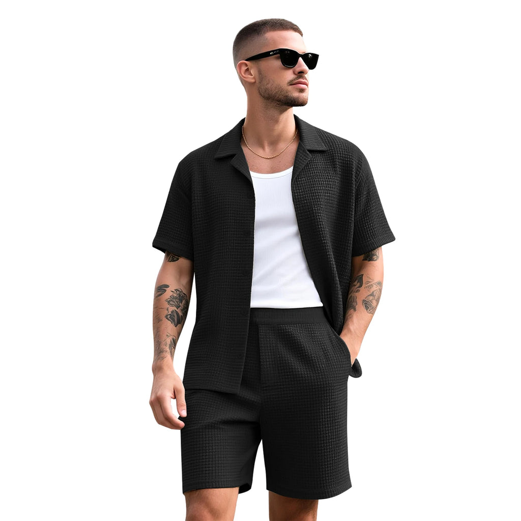 Waffle Zomer Set Heren – Ademend Overhemd + Shorts