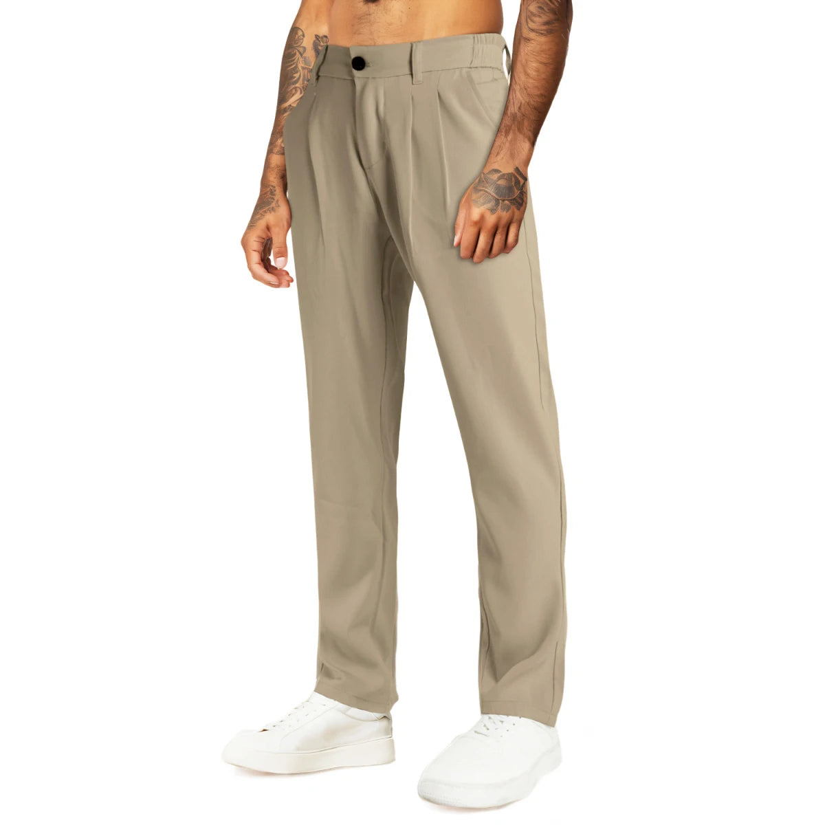 Solid Color Chino Broek Heren – Linnen/Katoen Straight Fit