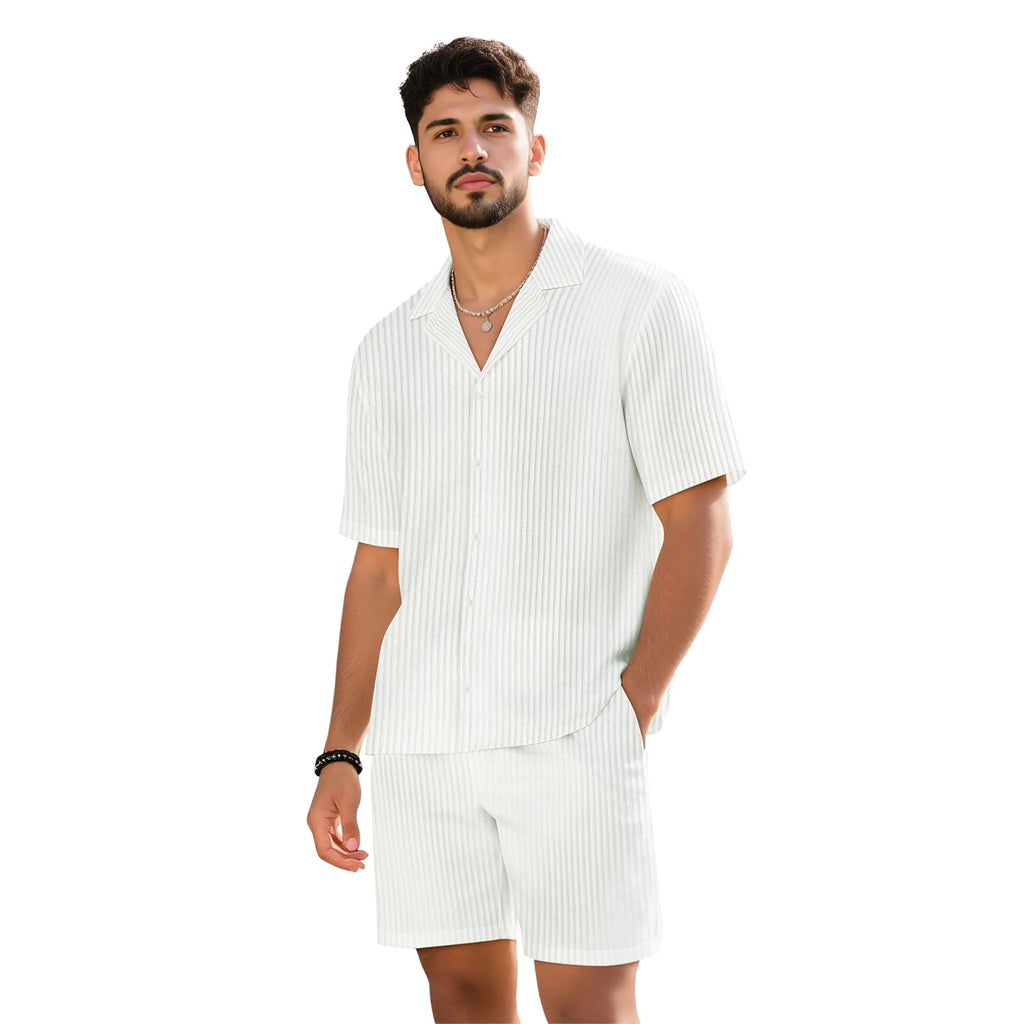 Gestreepte Zomer Set Heren – Leisure Overhemd + Shorts