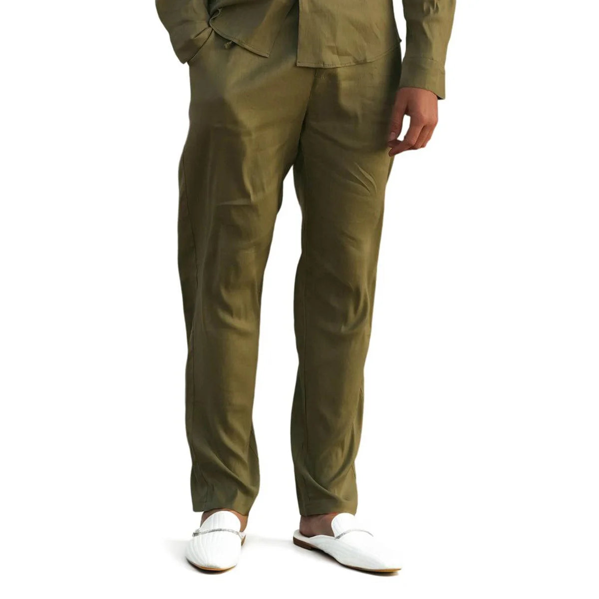 HOEREV Heren Ademende Comfort Linnenbroek - Stylish en Ontspannen Casual Broek voor Dagelijkse Gebruik,Groen,L