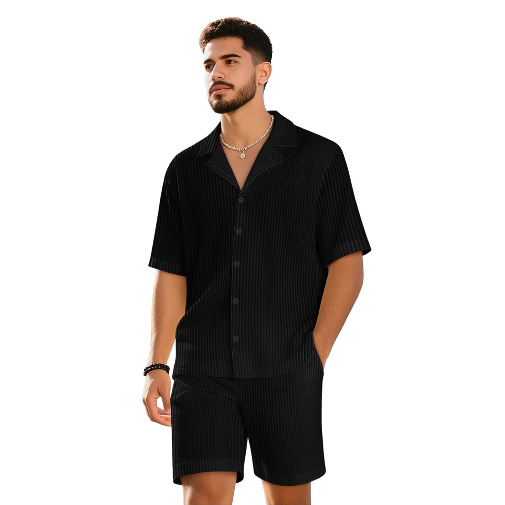 Gestreepte Zomer Set Heren – Leisure Overhemd + Shorts