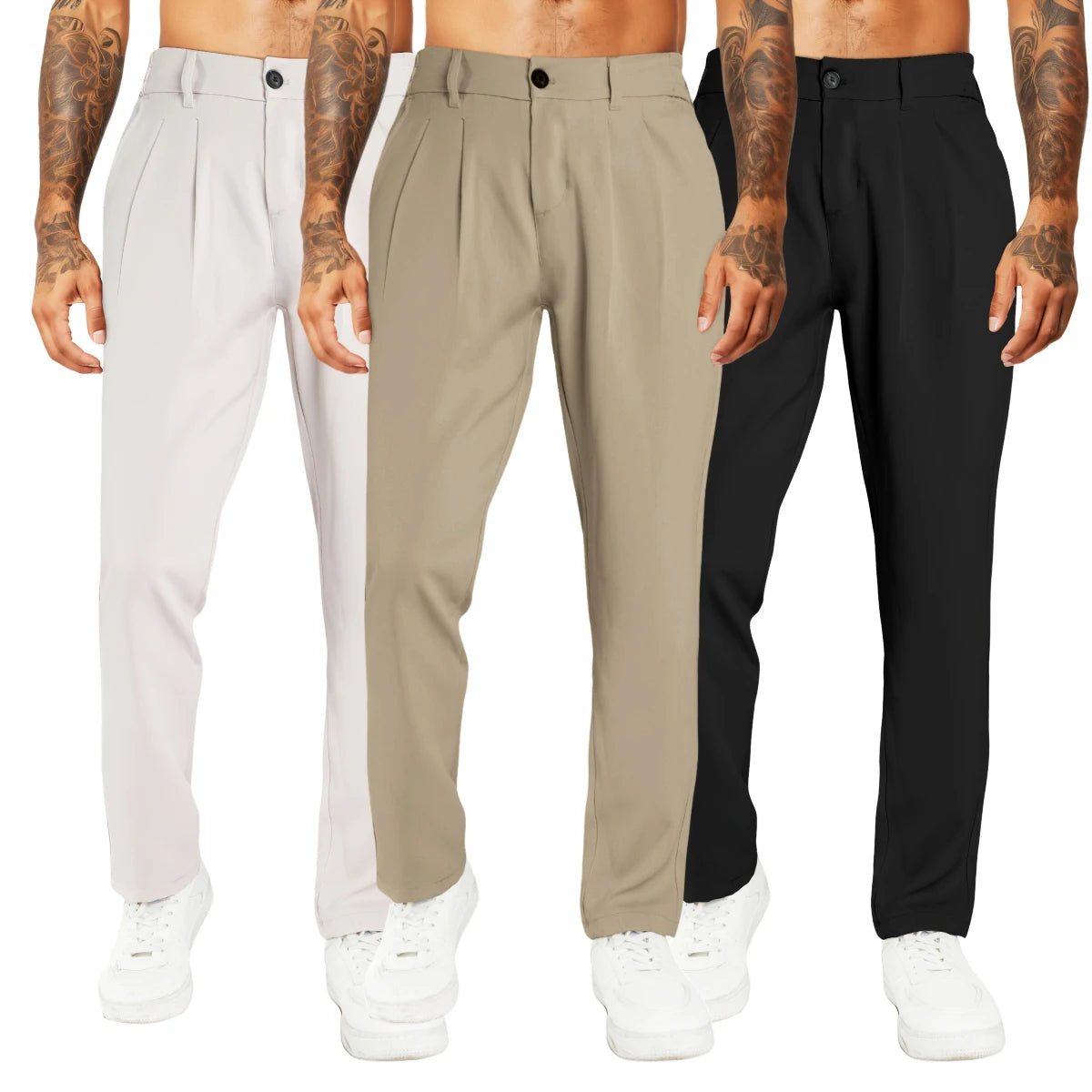 Solid Color Chino Broek Heren – Linnen/Katoen Straight Fit
