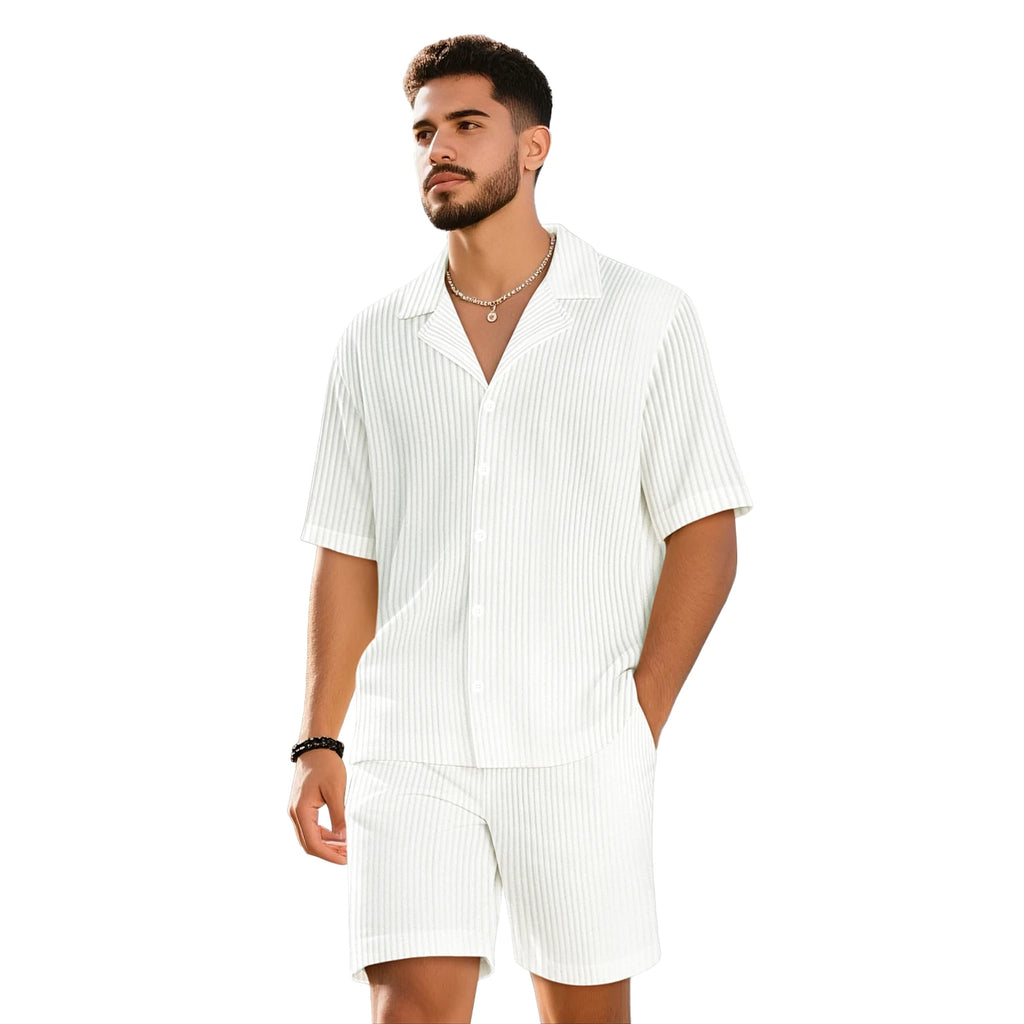 Gestreepte Zomer Set Heren – Leisure Overhemd + Shorts