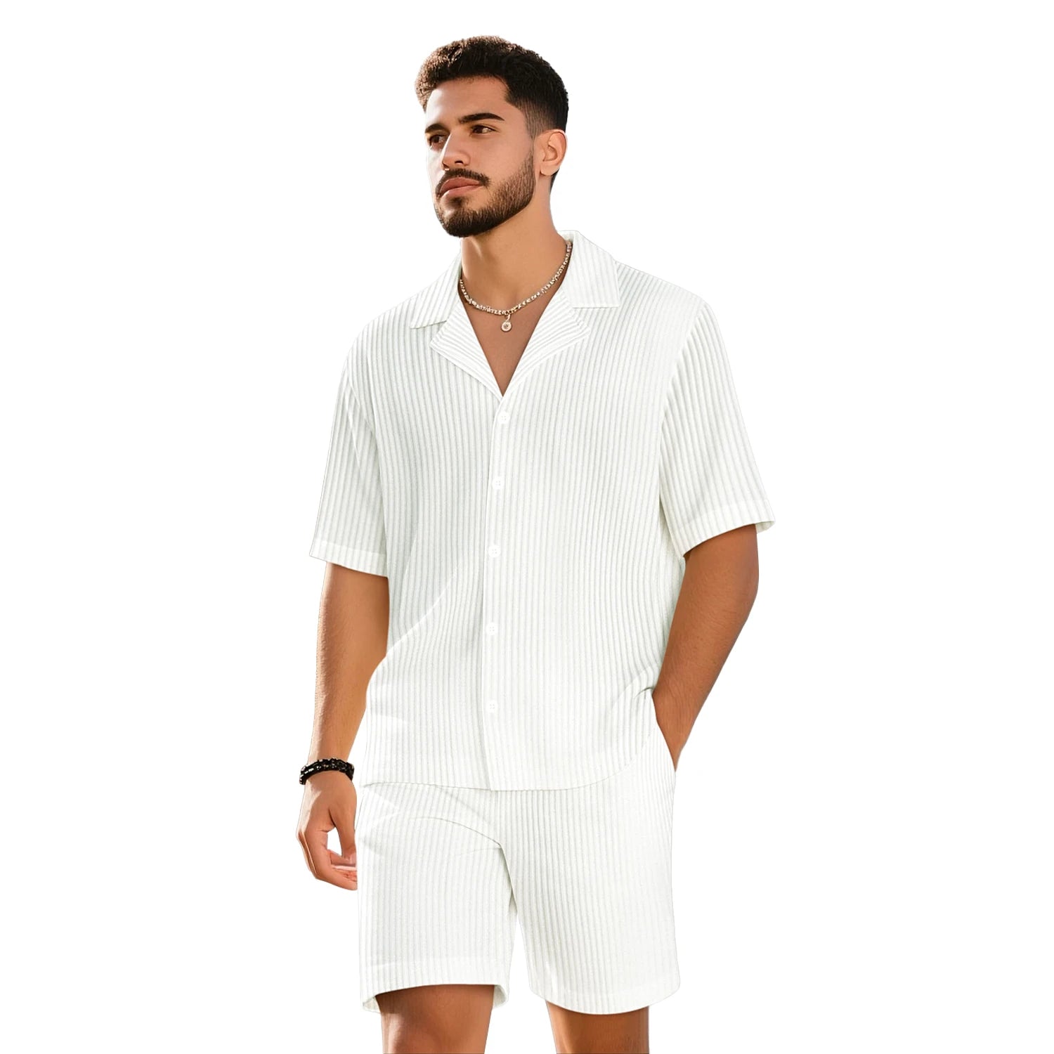 Gestreepte Zomer Set Heren – Leisure Overhemd + Shorts
