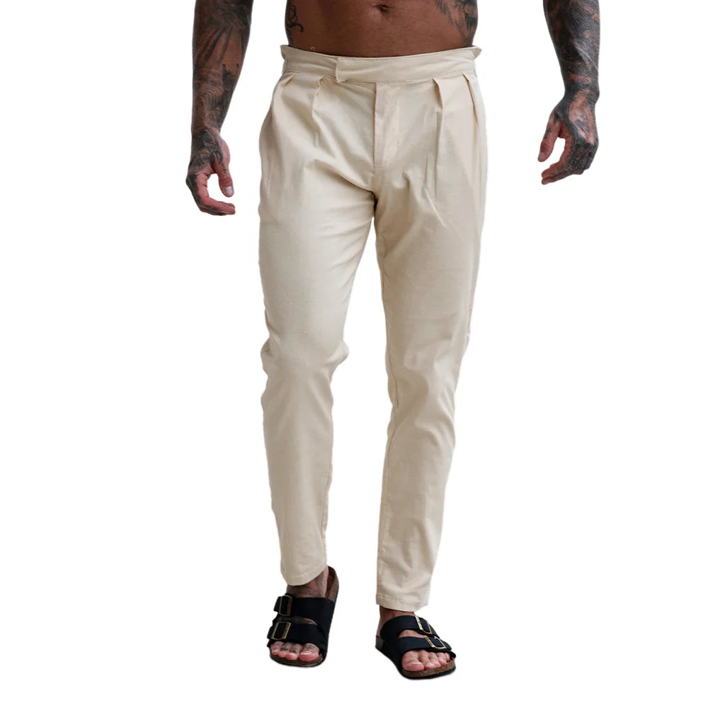 Heren Katoen-Linnen Broek – Casual &amp; Comfortabele Stretch Taille