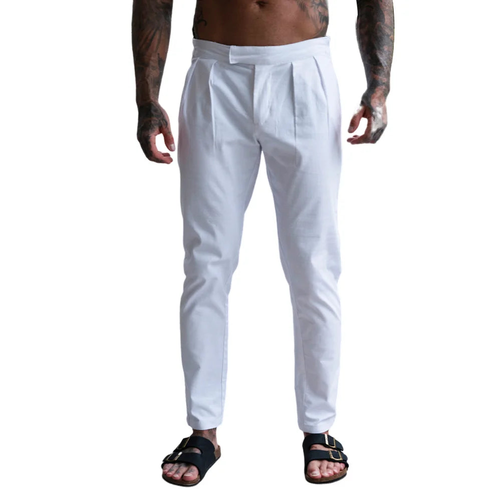 Heren Katoen-Linnen Broek – Casual &amp; Comfortabele Stretch Taille