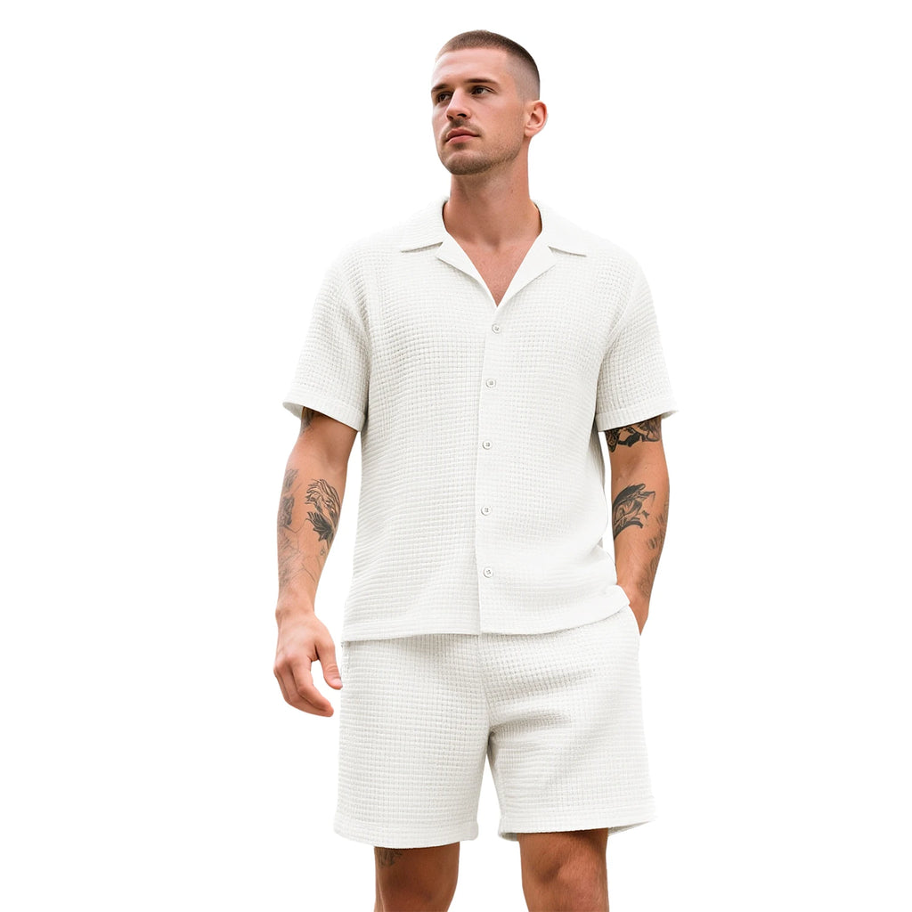 Waffle Zomer Set Heren – Ademend Overhemd + Shorts