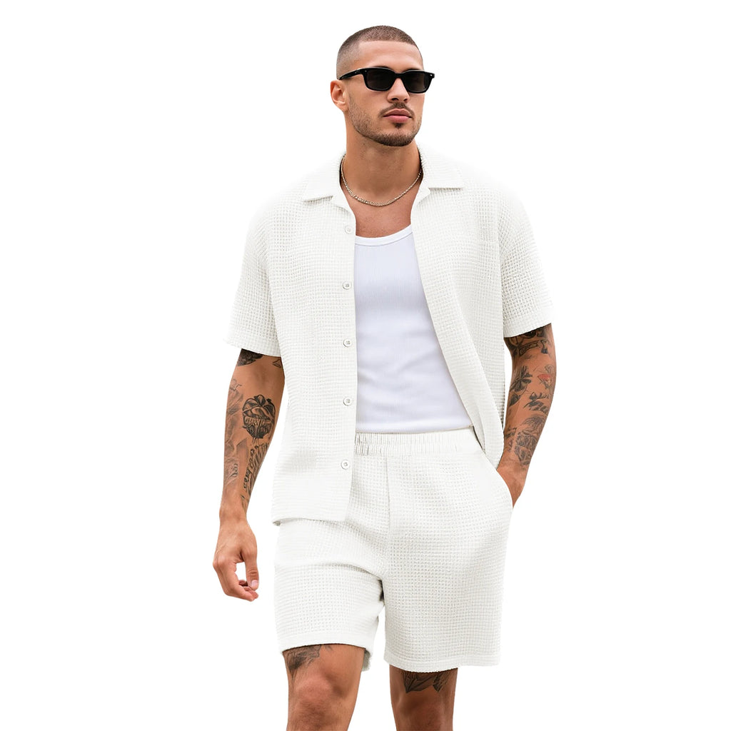 Waffle Zomer Set Heren – Ademend Overhemd + Shorts