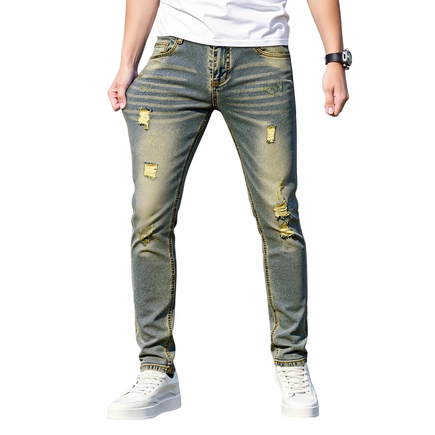 Herenjeans met scheur