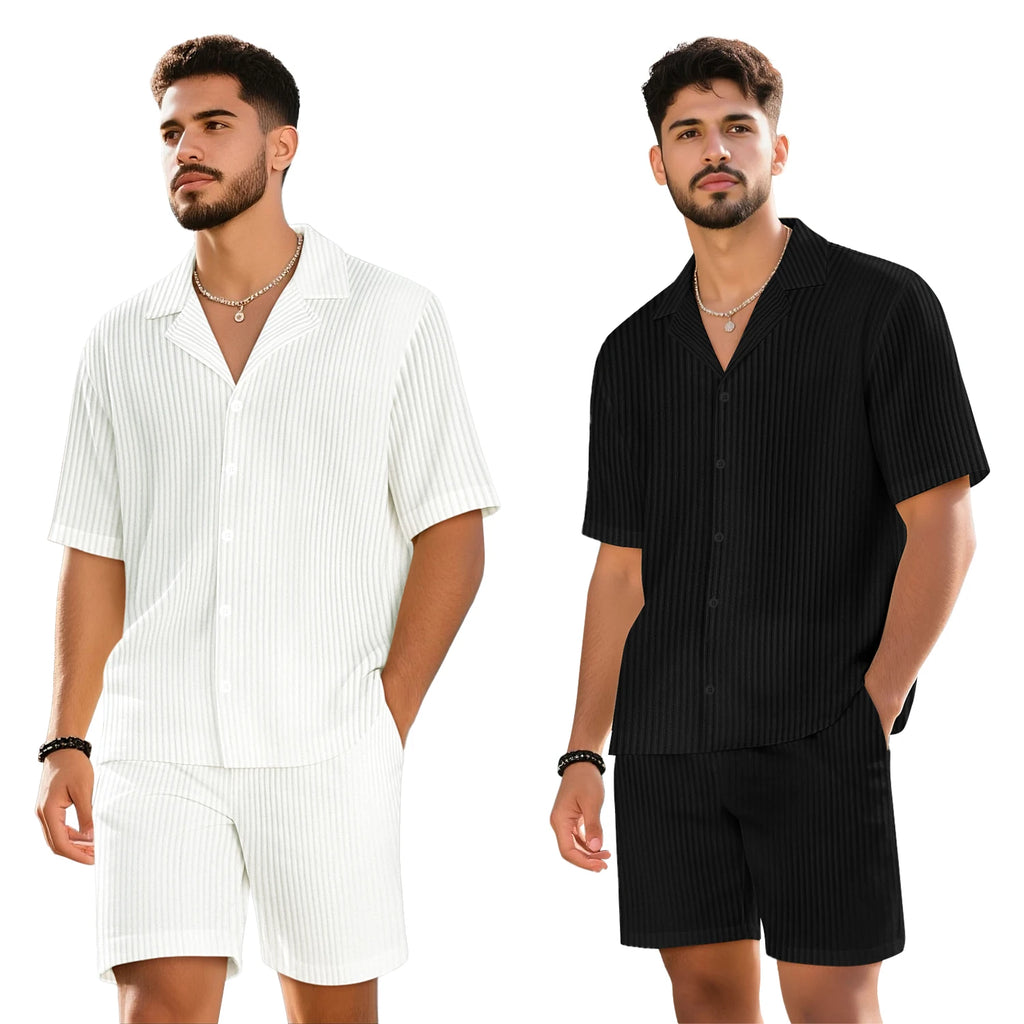Gestreepte Zomer Set Heren – Leisure Overhemd + Shorts