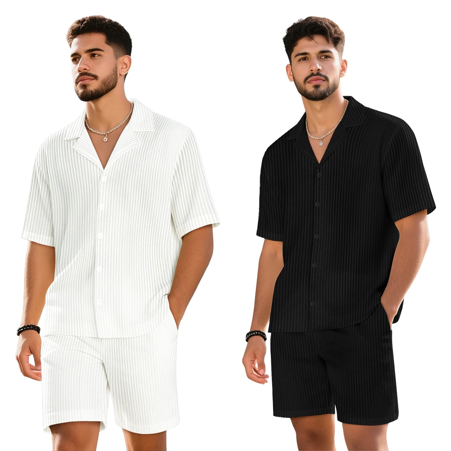 Gestreepte Zomer Set Heren – Leisure Overhemd + Shorts