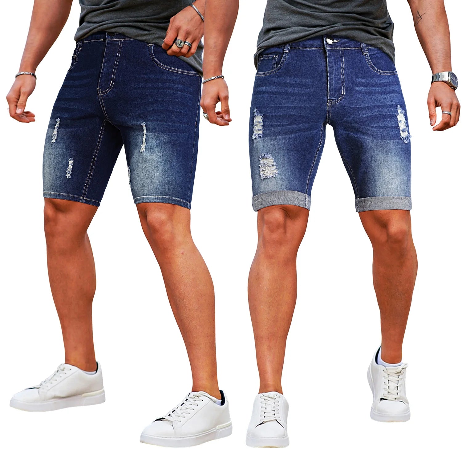 Heren Distressed Denim Jorts – Washed Zomer Shorts met Moderne Fit