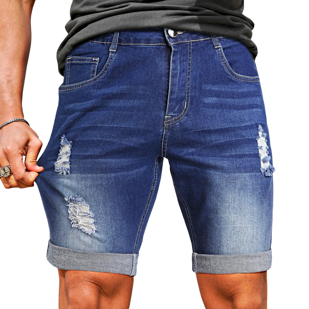 Heren Distressed Denim Jorts – Washed Zomer Shorts met Moderne Fit