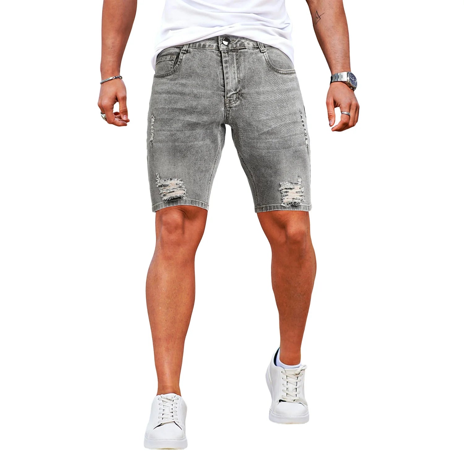 Heren Distressed Denim Jorts – Washed Zomer Shorts met Moderne Fit