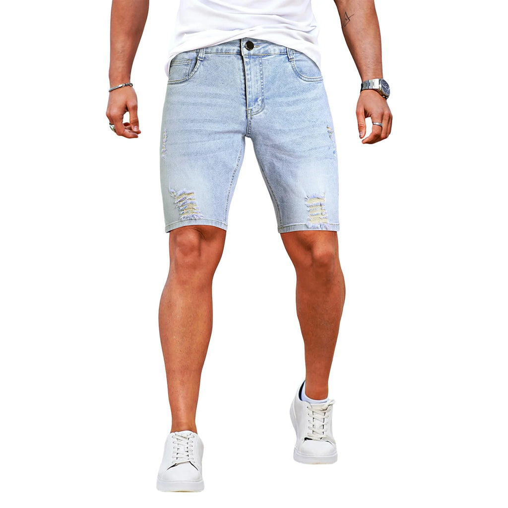 Heren Distressed Denim Jorts – Washed Zomer Shorts met Moderne Fit